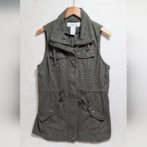 Sebby Women's Small Olive Green 100% Cotton Utility Cinch Vest Jacket